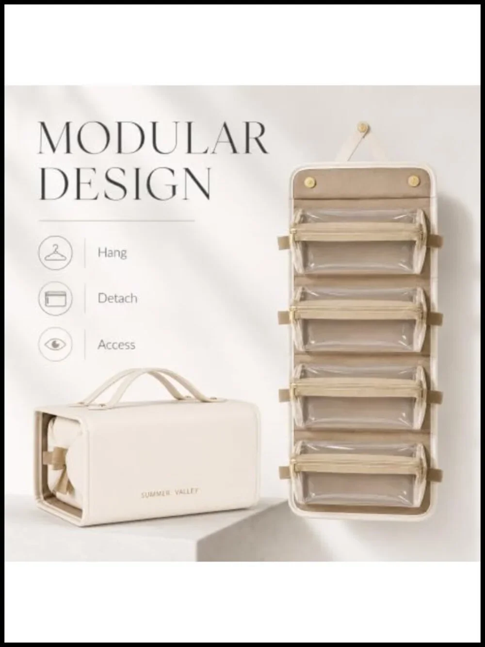 Roll Up Makeup Bag with 4 Detachable Clear Pouches, Travel Toiletry Organizer